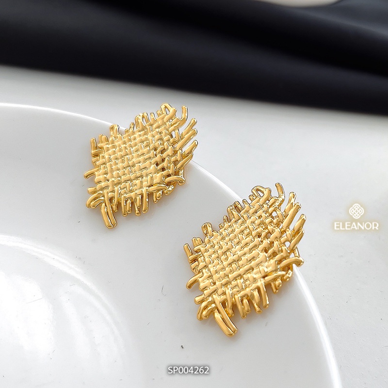 Bông tai nữ chuôi bạc 925 Eleanor Accessories họa tiết đan mây phụ kiện trang sức phong cách Hàn Quốc