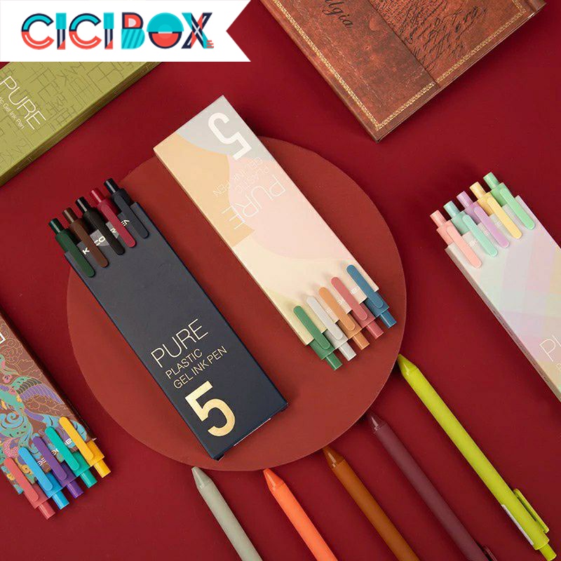 Hộp Bút Kaco Pure 5 Bút Gel Pen 5 Màu Cao Cấp, Bút bấm Kaco viết sổ tay siêu mịn CICIBOX