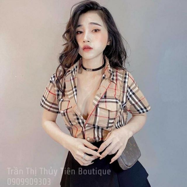 Áo sơ mi caro phối túi vải đẹp sang trọng.