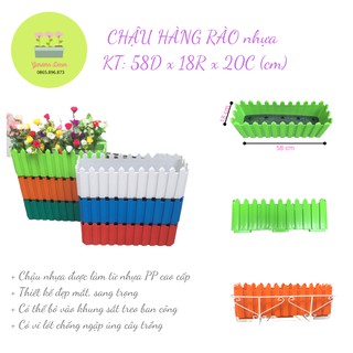 [Video quay thật] Chậu nhựa hàng rào trồng hoa dài 58 cm vừa khung sắt treo ban công chất lượng, nhiều màu sắc