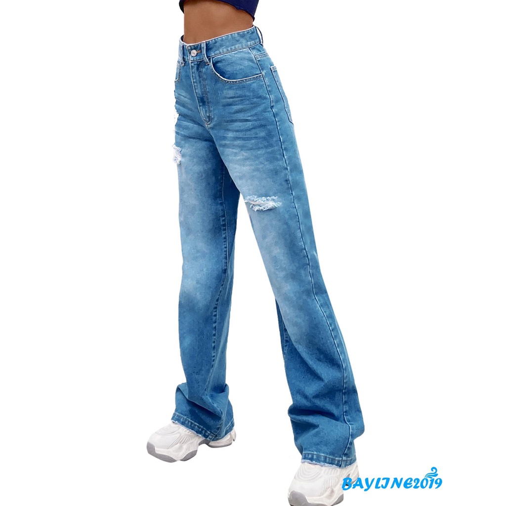 Quần jean dài dáng rộng phong cách cá tính thời trang dành cho nữ