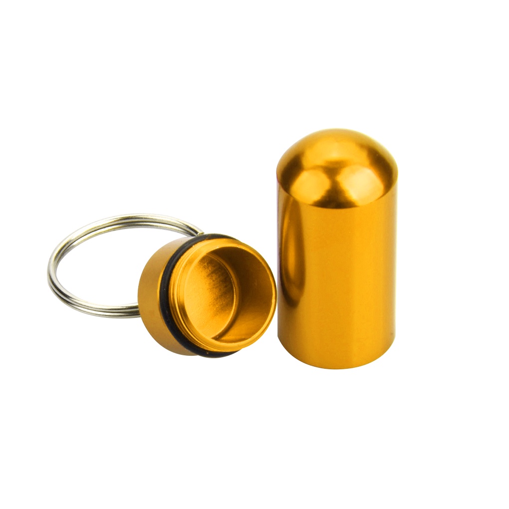 BR-Mini Pill Case Portable Aluminum Pill Box Waterproof Airtight Storage with Key Ring