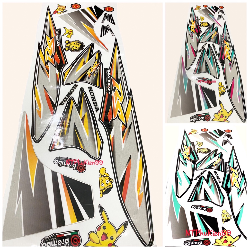 Tem Wave RS. Tem rời Wave Alpha phối màu. Dán cho Wave50cc-100cc 110cc( Tem 3 lớp chống nước chống bay màu )