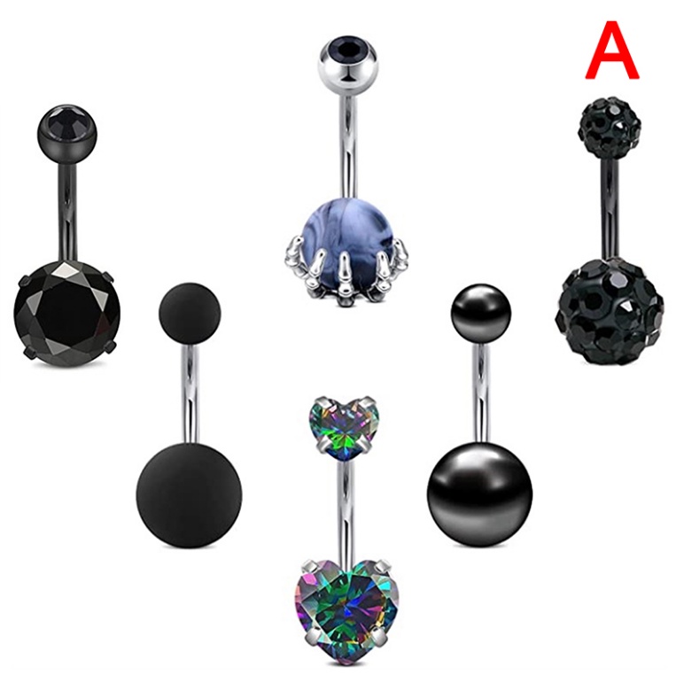 [Hàng Mới Về] Set 8 Khuyên Rốn Thép 14G Đính Đá CZ