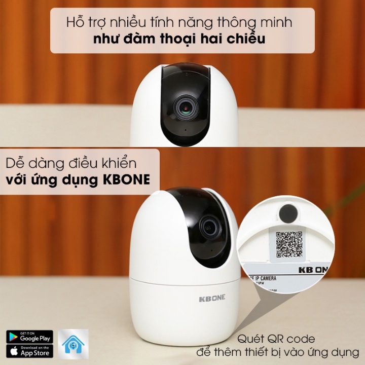 Camera Wifi KBONE KN-H21PA 2.0 Megapixel, quan sát 360 độ, tích hợp còi báo động, đàm thoại 2 chiều | BigBuy360 - bigbuy360.vn