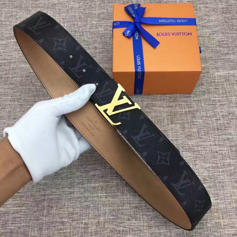 Thắt lưng nam họa tiết đen đẹp, thời trang - Mặt vàng ( Dây đen ) - Hàng Hiệu