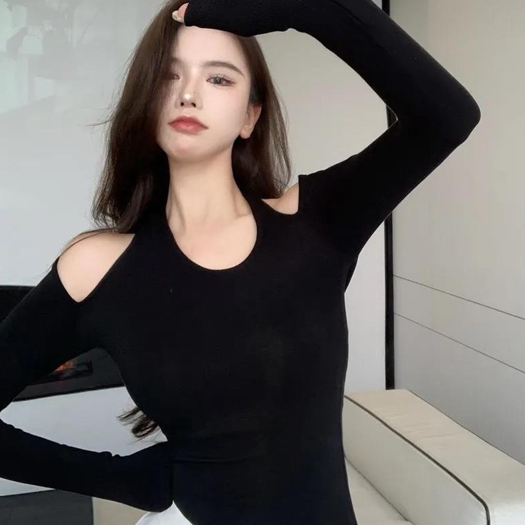 Áo thun COZOK tay dài trễ vai thiết kế độc đáo quyến rũ cho nữ