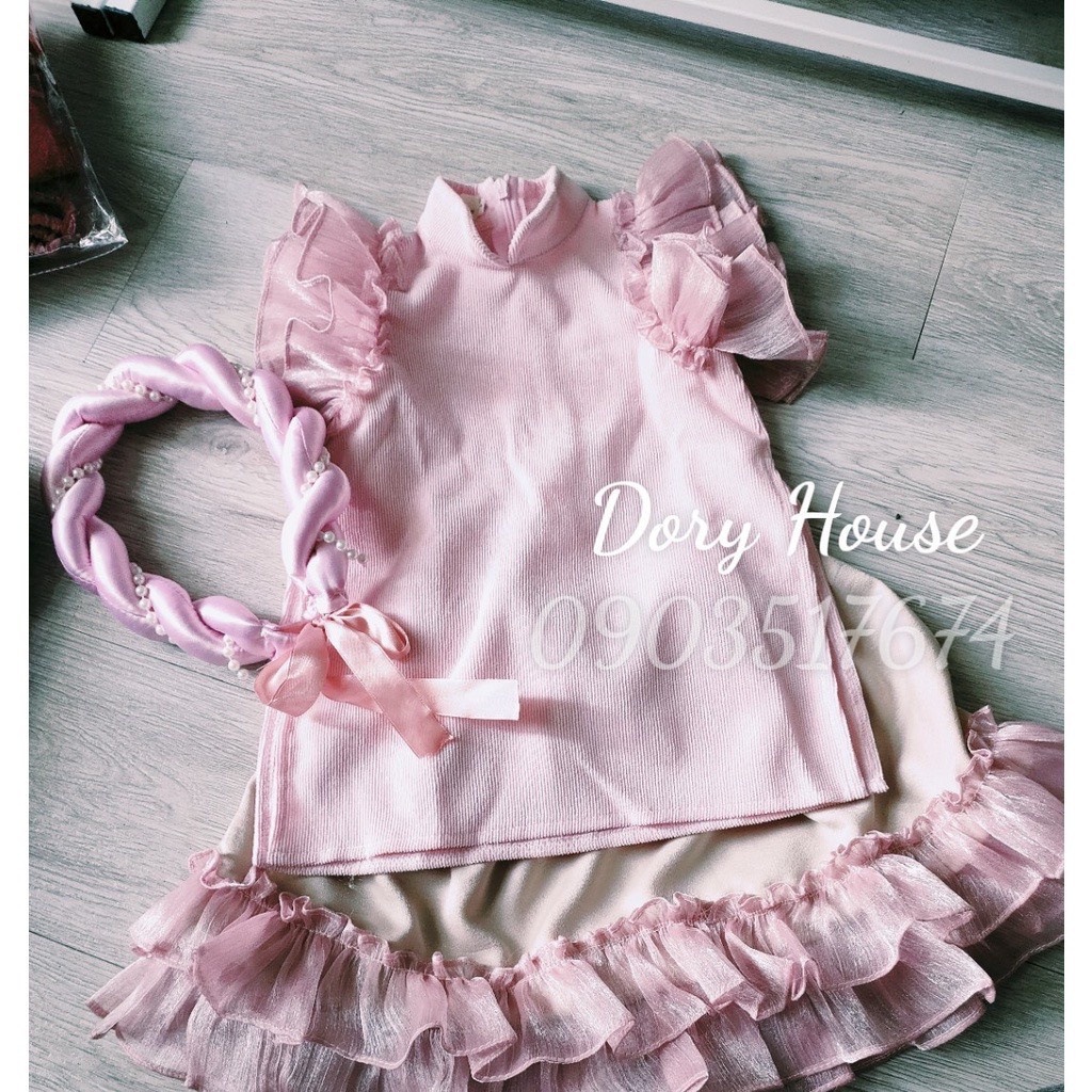(10-25kg)Set Áo Dài cách tânTay Voan Bèo Hàng Thiết Kế Siêu Đẹp cho bé gái(ảnh thật)
