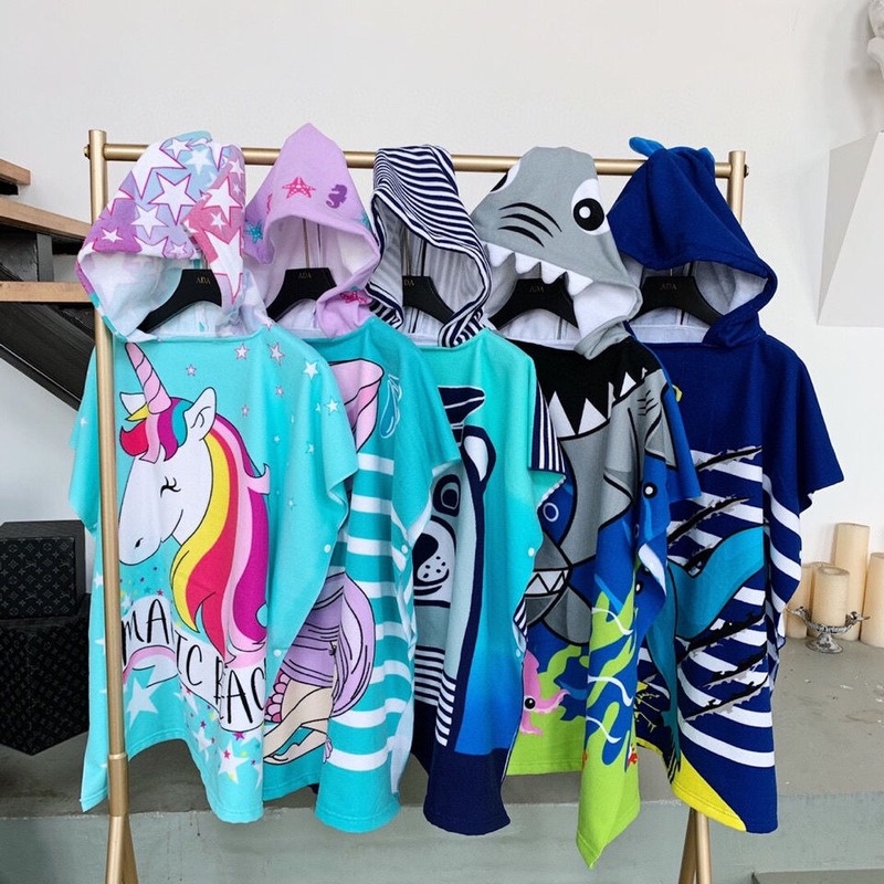 Khăn choàng tắm cỡ lớn có mũ trùm thấm hút nhanh khô cho bé