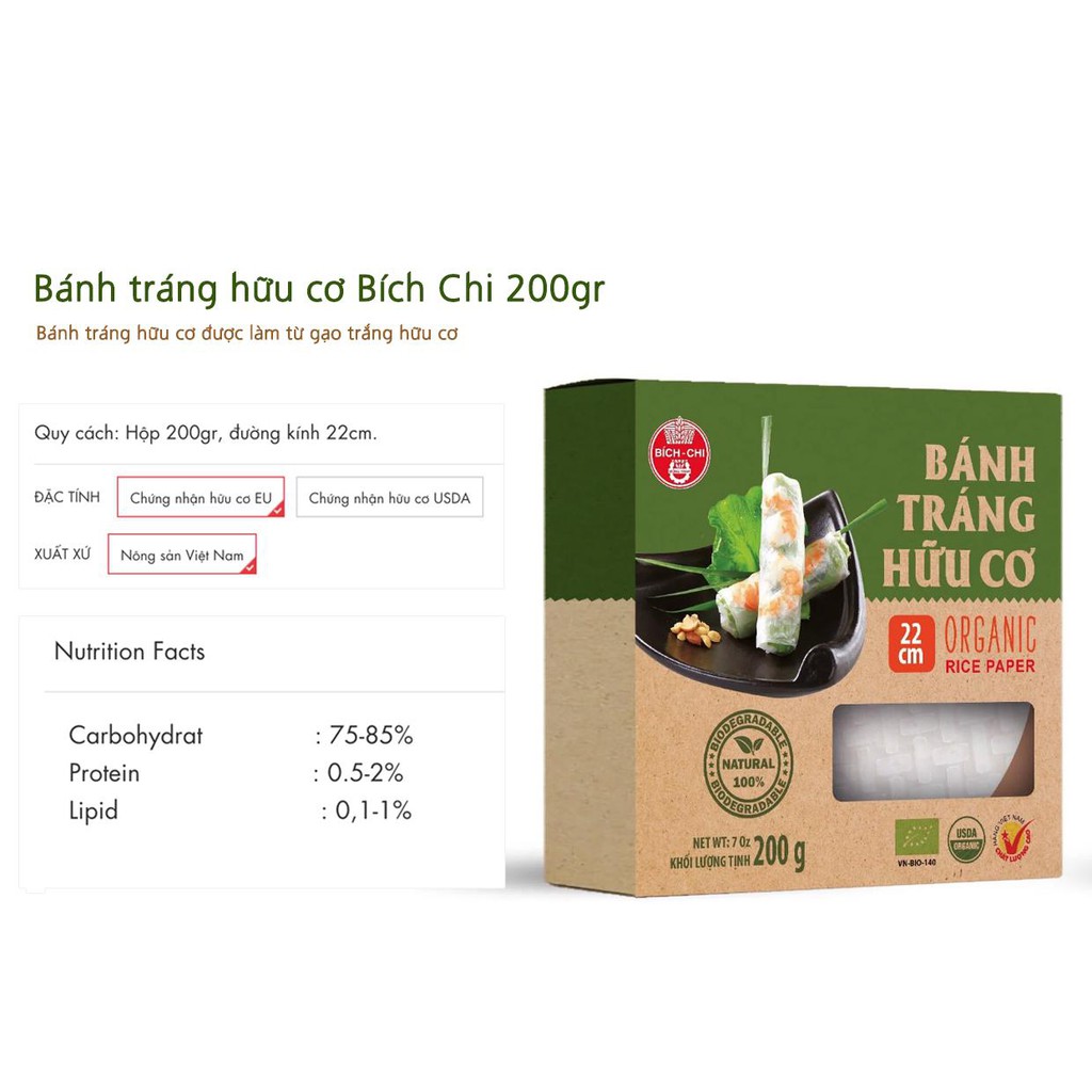 Bánh Tráng Bích Chi Hữu Cơ 200g