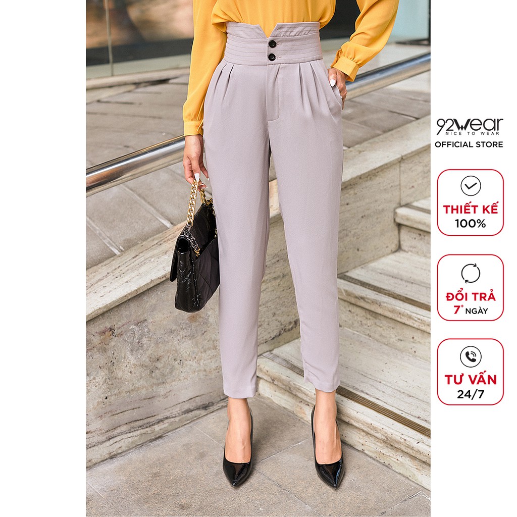 Quần tây baggy nữ 92WEAR âu cạp cao ống suông, công sở, đi tiệc,tôn dáng QAA1213