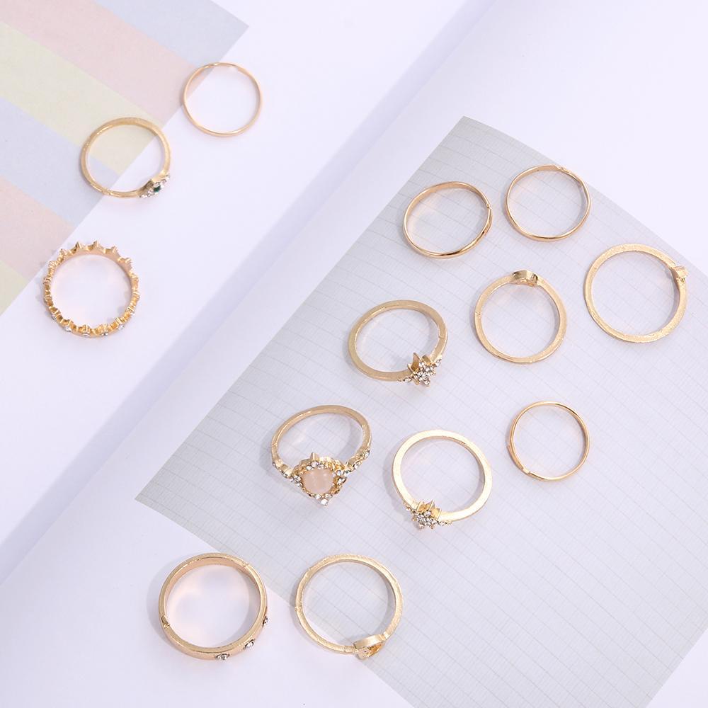 BSUNS Set 13 Nhẫn Đốt Ngón Tay Đính Đá Opal Phong Cách Bohemian