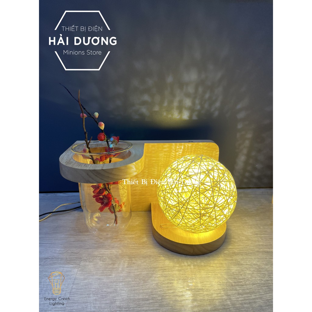 Đèn Tường Kệ Gỗ Chao Hình Cầu Mây Hiện Đại DT-2814 - Trang Trí Căn Phòng - Energy Green Lighting - Đã Bao Gồm Bóng LED