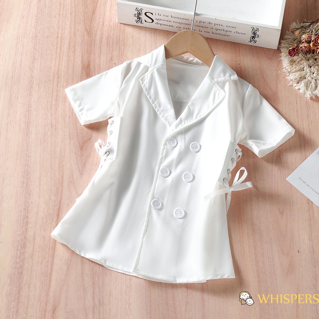 Đầm tay ngắn cổ bẻ cài nút thời trang cho bé gái