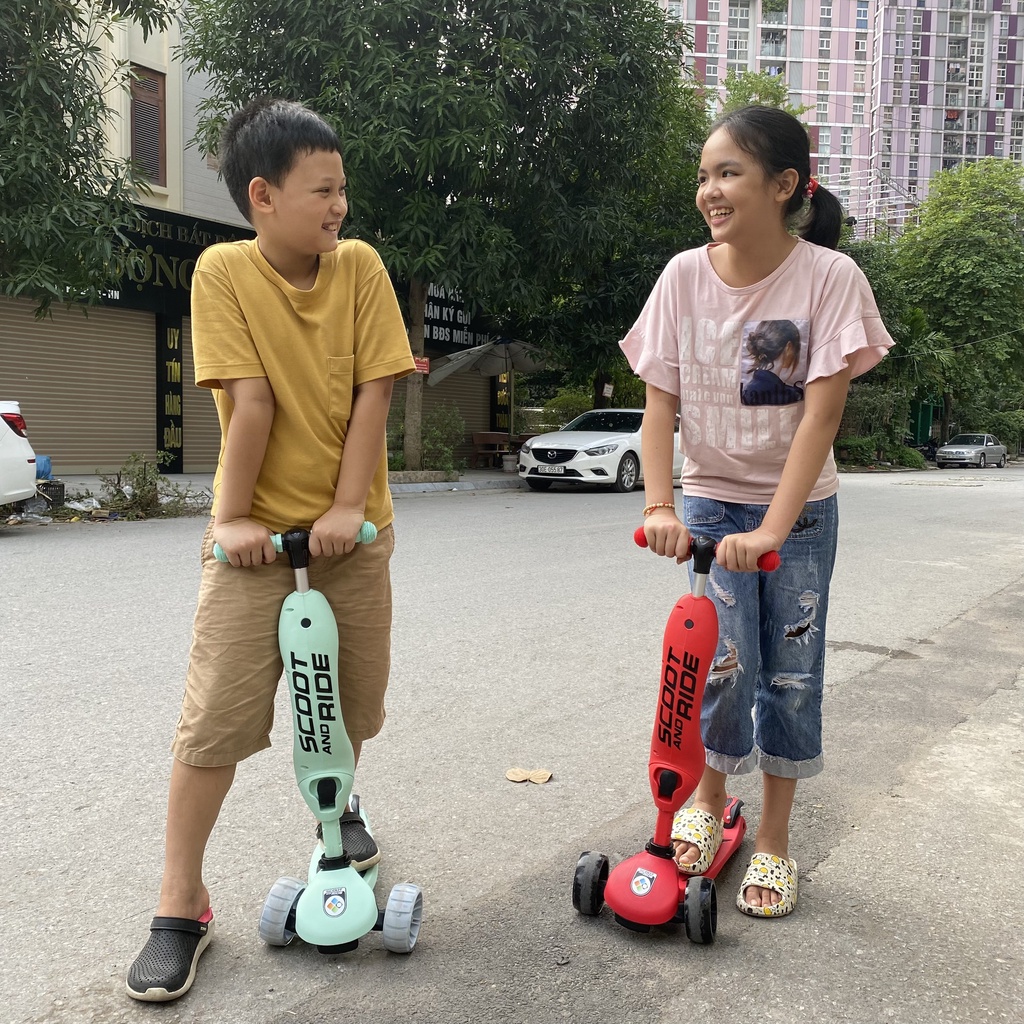 Xe scooter cho bé 3 trong 1 Novo X9 Có Tay Đẩy, Bánh Xe To Phát Sáng, Chịu Tải 50kg, xe chòi chân, Bảo hành 12 tháng