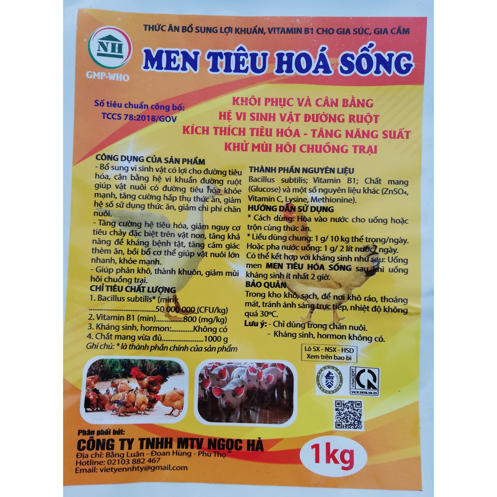 1 gói MEN TIÊU HÓA SỐNG 200g Cân bằng hệ vi sinh đường ruột, kích thích têu hóa, tăng năng suất, khử mùi hôi chuồng trại