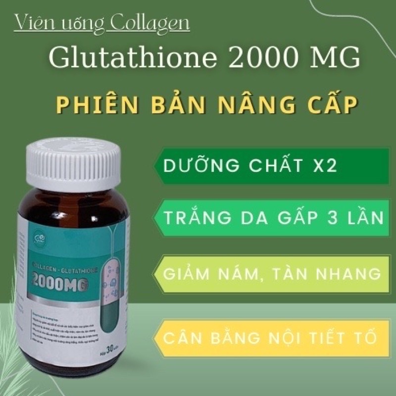 Viên uống trắng da Collagen Glutathione 2000mg  nâng tông tức thì sau 7 ngày hộp 30 viên