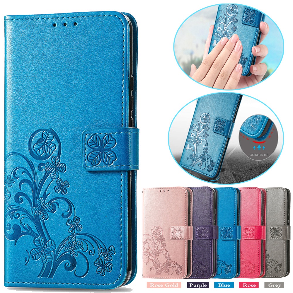 Bao Da Điện Thoại Dạng Ví Nắp Lật Nam Châm Hình Cỏ Bốn Lá Kèm Giá Đỡ Cho Samsung Galaxy S21 FE S22 Ultra S22 +