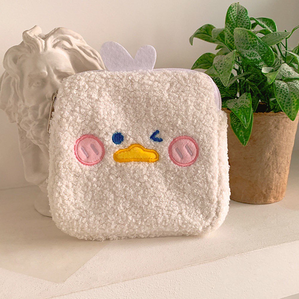 Túi nhỏ chất liệu lông nhung chứa tai nghe/mỹ phẩm/cáp USB/đồ cá nhân cho bạn gái chủ đề hoạt hình độc đáo