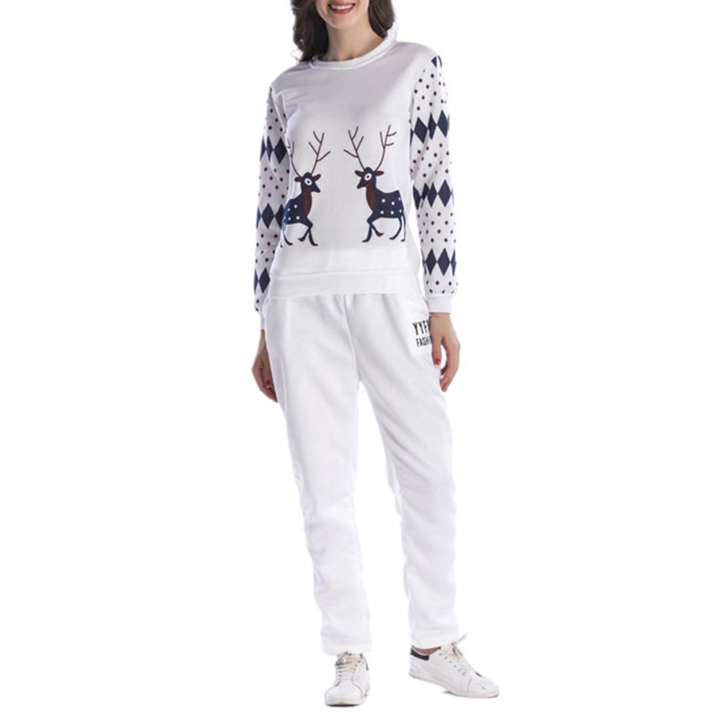 Xiangbao Bộ Đồ Màu Trơn In Hình Tuần Lộc Giáng Sinh Dễ Thương Cho Nữ