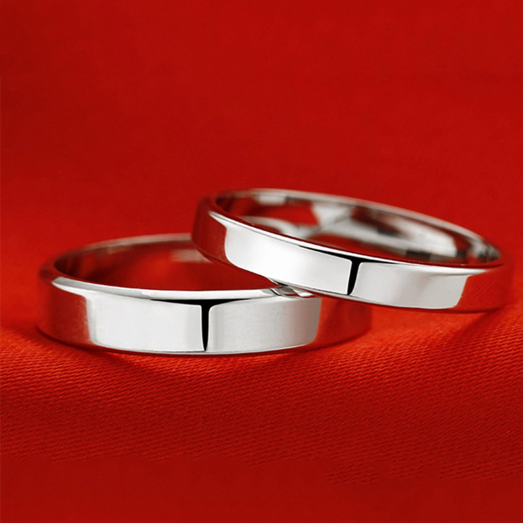 925 sterling bạc nhẫn cặp đôi nhẫn có thể điều chỉnh độ bóng đơn giản