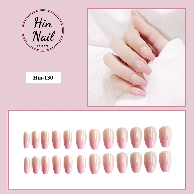 móng giả kèm keo dán form dài màu hồng phớt cánh sen Hin Nail