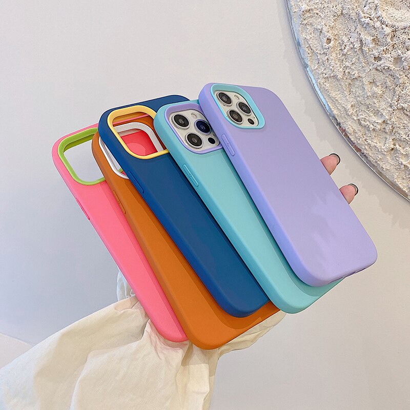 Ốp Điện Thoại Silicone Mềm Màu Trơn Chống Sốc 3 Trong 1 Sang Trọng Cho iPhone11 12 13 Pro Max XR X XS