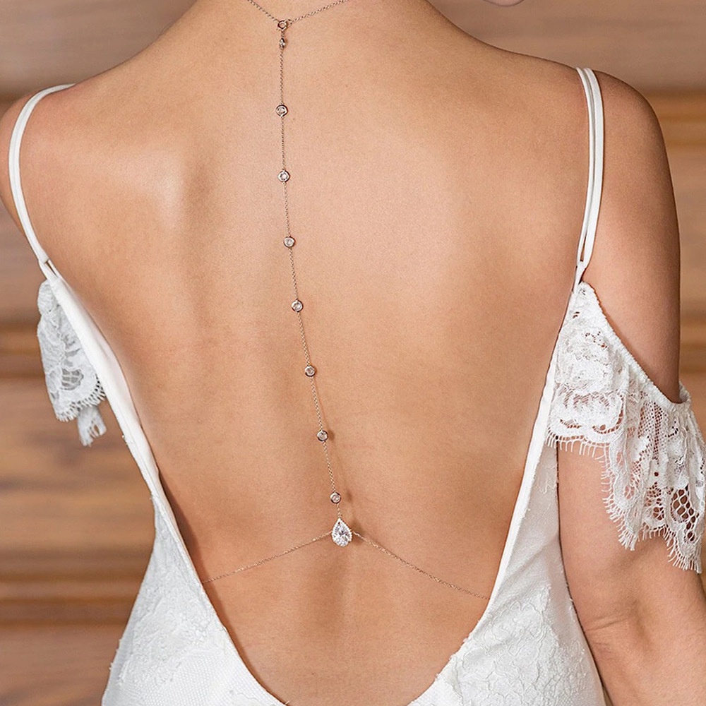 Vòng cổ Cơ Thể Sợi Xích Đính Đá Zircon Sang Trọng Thời Trang Cho Cô Dâu