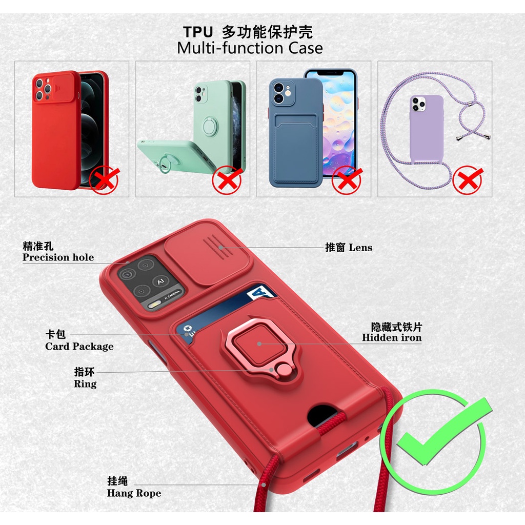 Ốp Điện Thoại Hình Máy Ảnh Có Dây Đeo Dạng Trượt Cho OPPO A16 A15 A15S A55 A54 A74 A95 A94 Reno 5 Lite 5F F19 Pro