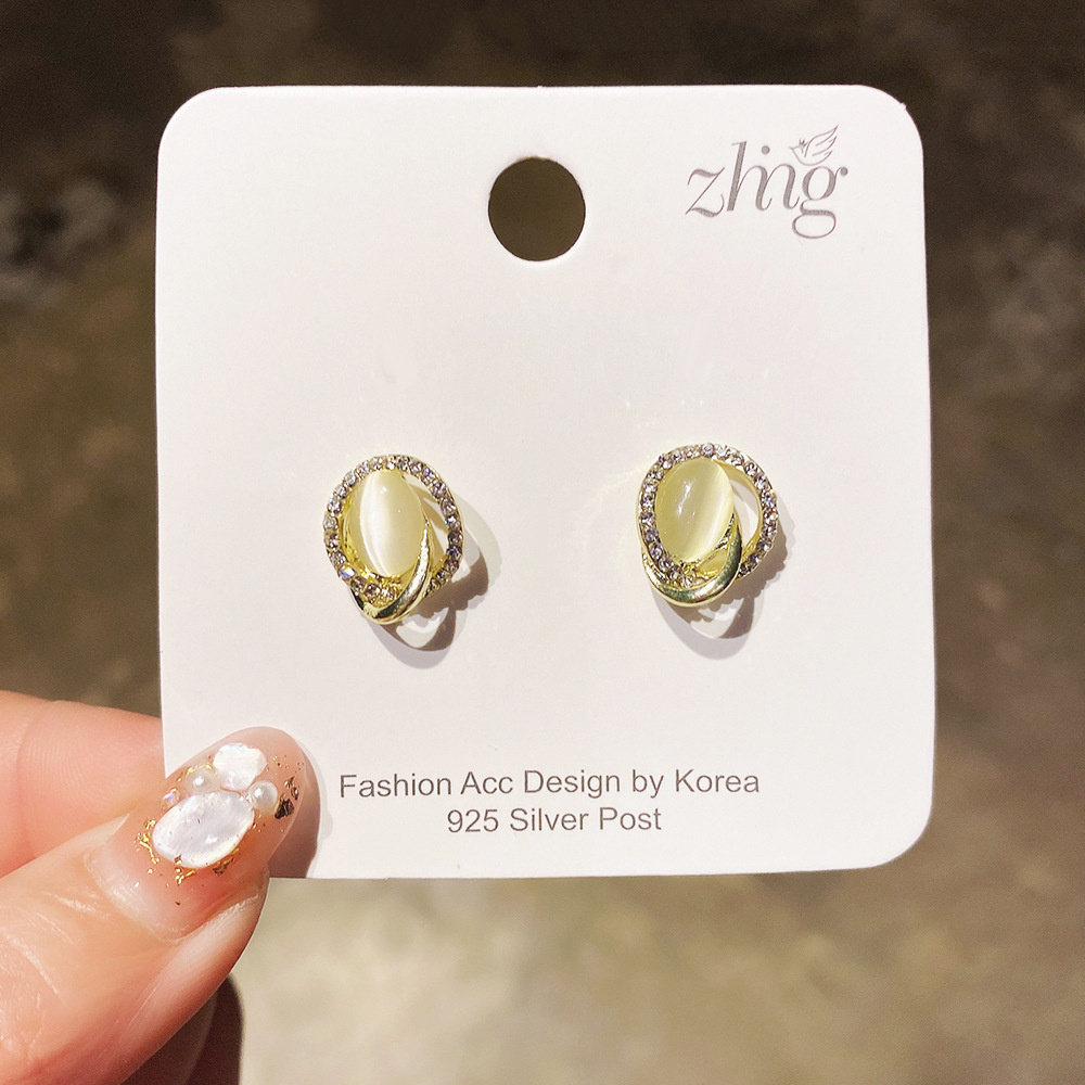 Bông tai bằng bạc S925 đính đá opal Hàn Quốc