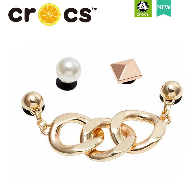 CROCS Jibbitz Phụ Kiện Trang Trí Bằng Kim Loại Đính Đá Quý Ngọc Trai Nhân Tạo Kết Hợp DIY