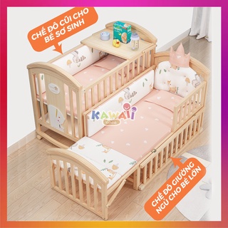 Nôi cũi cho em bé Kawaii Home, Cũi giường cho bé đa năng 6 chế độ tiện lợi cho mẹ&bé (Tặng: Màn), KT 122x 69 x 102 Cm