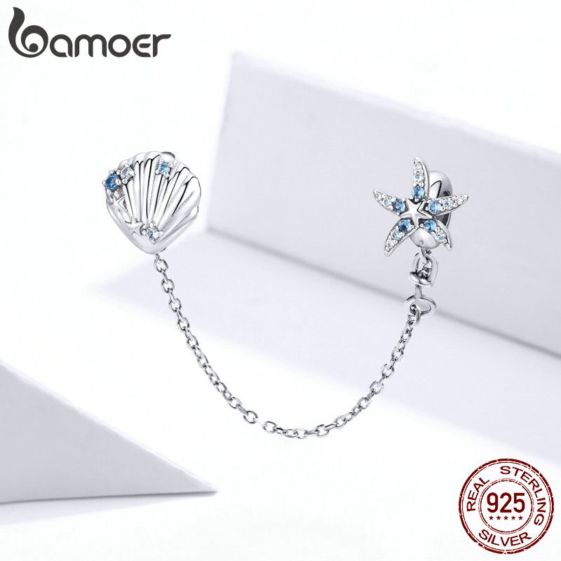 Phụ Kiện Hạt Trang Sức Bamoer SCC1478 Dòng Marine Hình Vỏ Sò Và Sao Biển Phối Dây Xích Thời Trang