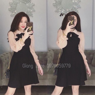 Váy tơ hồng buộc nơ