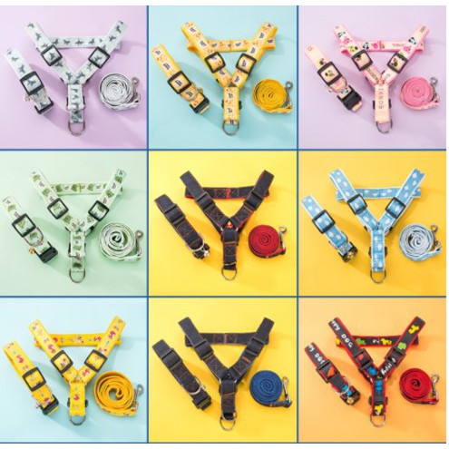 Bộ dây dắt chó mè 2 kiểu hoa văn (vòng cổ + yếm)