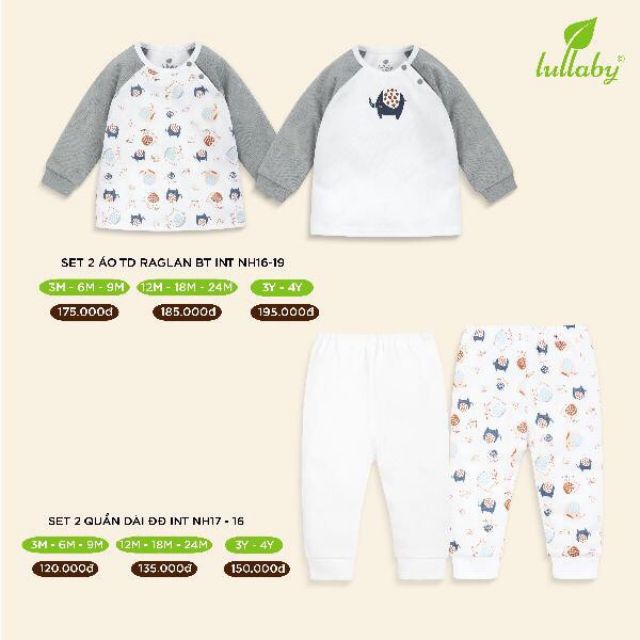 Set 2 quần Lullaby vải interlook New 2019, quần bé trai, bé gái cao cấp chính hãng