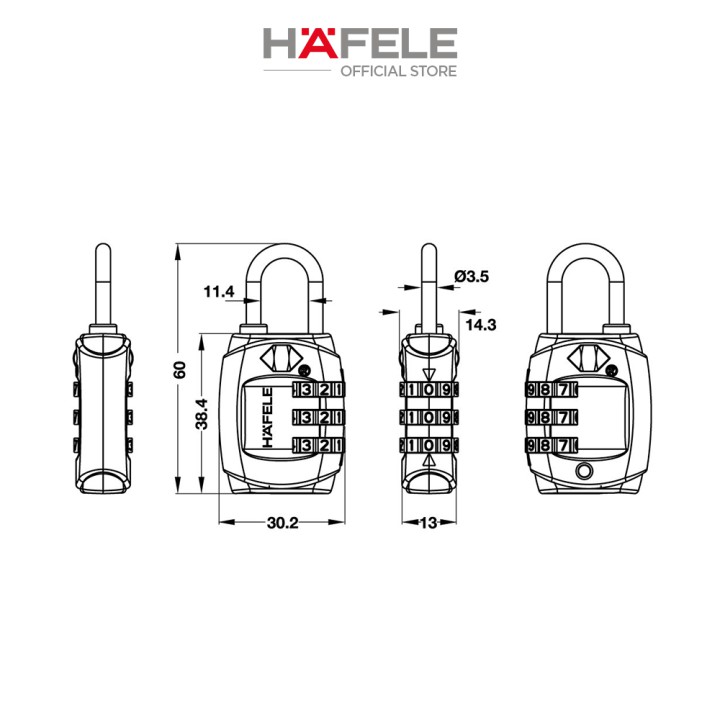 Khóa TSA HAFELE 331 màu đen - 482.09.009