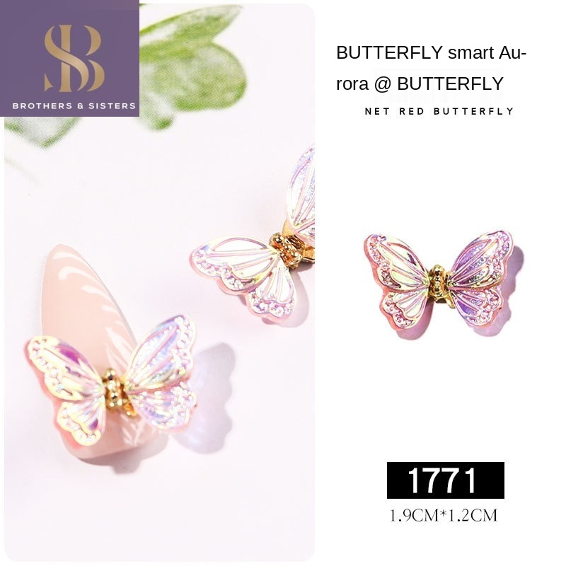 Đá trang trí móng tay nghệ thuật SUAKE hình bướm 3D bằng resin và kim loại đính zircon lấp lánh DIY cho salon