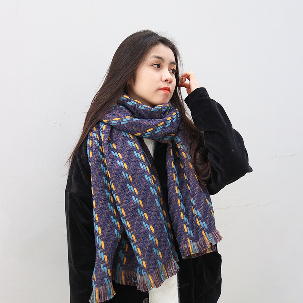 Khăn Quàng Cổ Khăn Len Nam Nữ Chất Liệu Len Dạ Đan Phong Cách Vintage Hàn Quốc
