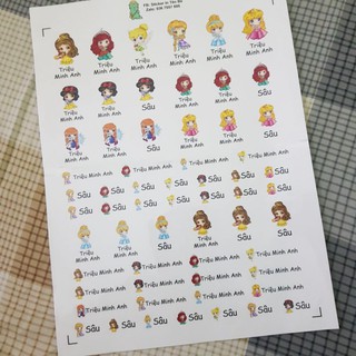 🌟 STICKER NHỰA CHỐNG NƯỚC DÁN BÌNH SỮA HỘP CƠM ĐỒ NHỰA - mẫu công chúa Disney cho bé gái 🌟
