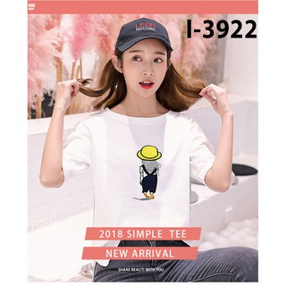Áo thun nữ tay ngắn, lỡ in cô bé đội nón- có bigsize i3922