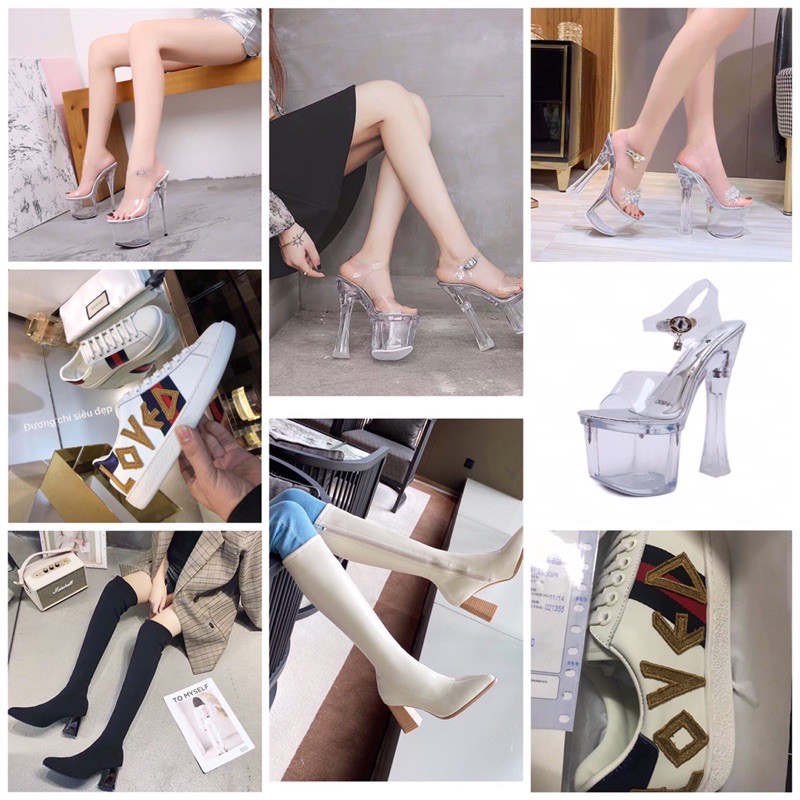 [SẴN] Các mẫu giày nữ hot nhất năm guốc trong suốt giày thuỷ tinh bốt da bốt thun giày đế bánh mì sneaker