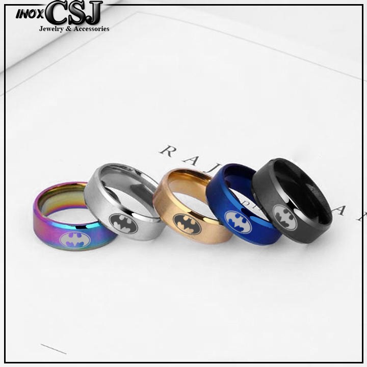 COMBO 05 NHẪN BATMAN INOX BẢNG TO 8LY CÓ ĐỦ MÀU N658 - tặng hộp - siêu đẹp, chuẩn thời trang