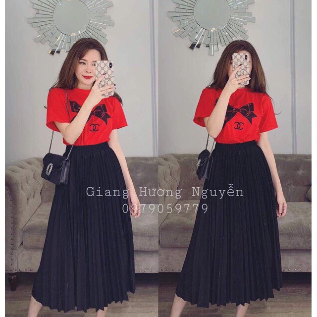 Chân váy xếp ly dáng dài hot hit