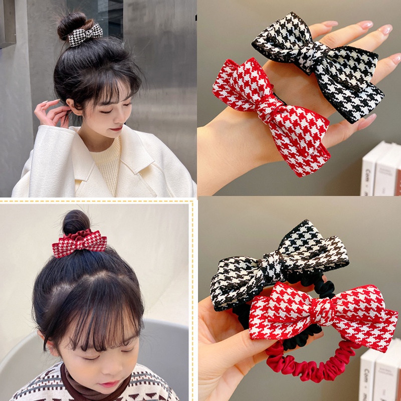 Dây Buộc Tóc Thắt Nơ Họa Tiết Răng Cưa Màu Đen Phong Cách Retro Dành Cho Nữ