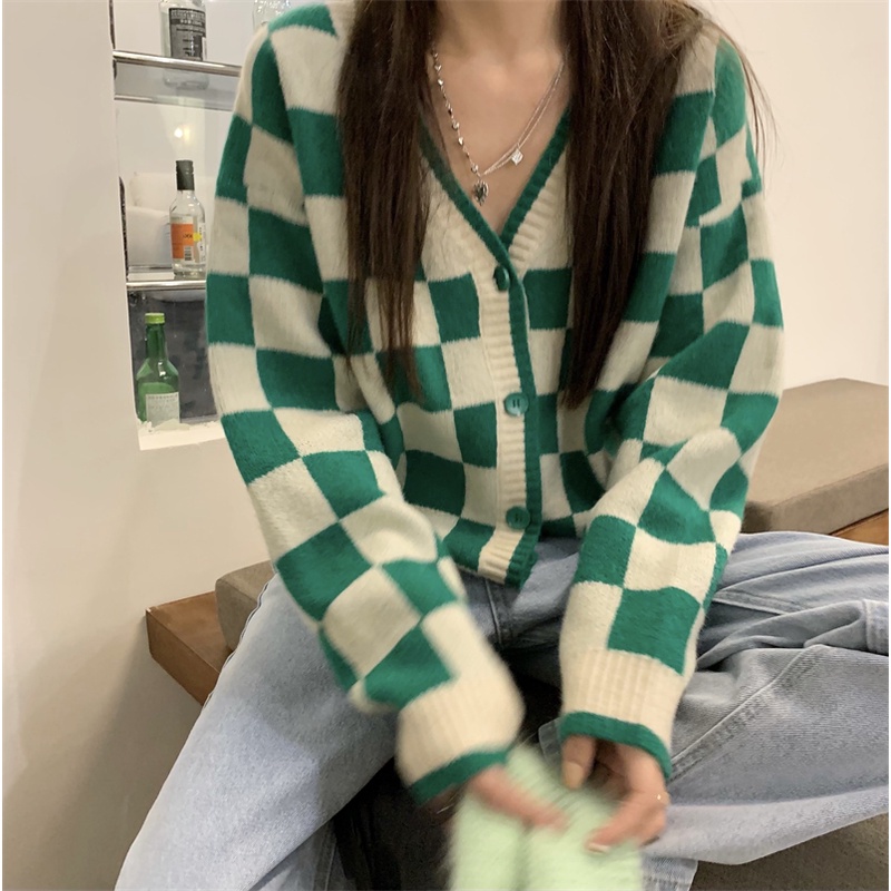 Áo Khoác Cardigan Cổ Chữ V Tay Dài Màu Đen Trơn Phong Cách Vintage Cho Nữ
