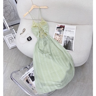 Đầm maxi yếm đan lưng H3748 (+hình thật trên sàn)