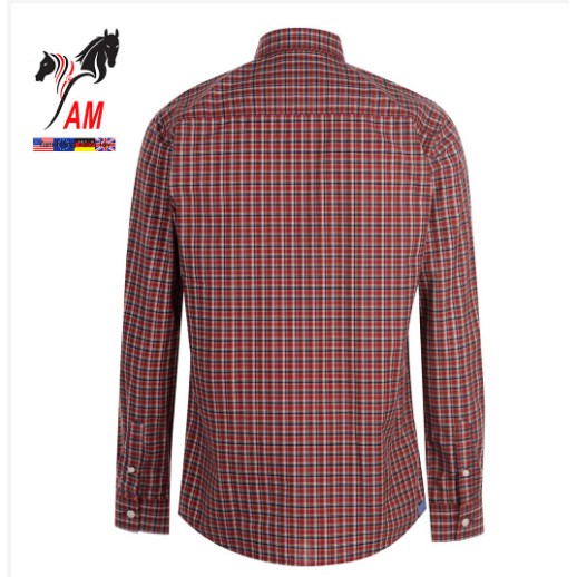 [Siêu hot] Áo Sơ Mi Nam Dài Tay Pierre Cardin Cotton Long Sleeve Check Shirt Mens ( Đỏ sọc Caro- Xách Tay)