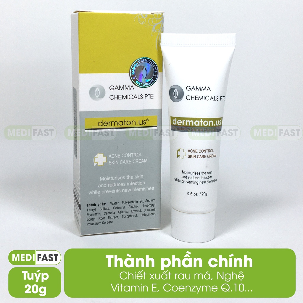 Kem ngừa mụn thâm Dermaton US - Gel mờ sẹo, giảm thâm mụn từ tinh chất nghệ, Vitamin E tuýp 20g