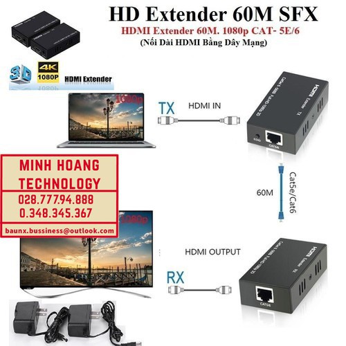 HD Extender 60M SFX - Nối Dài HDMI bằng Dây LAN 60m - Extender 60M